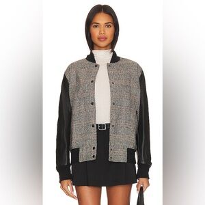 Rag & Bone Mace Leather Plaid Cotton Bomber Jacket